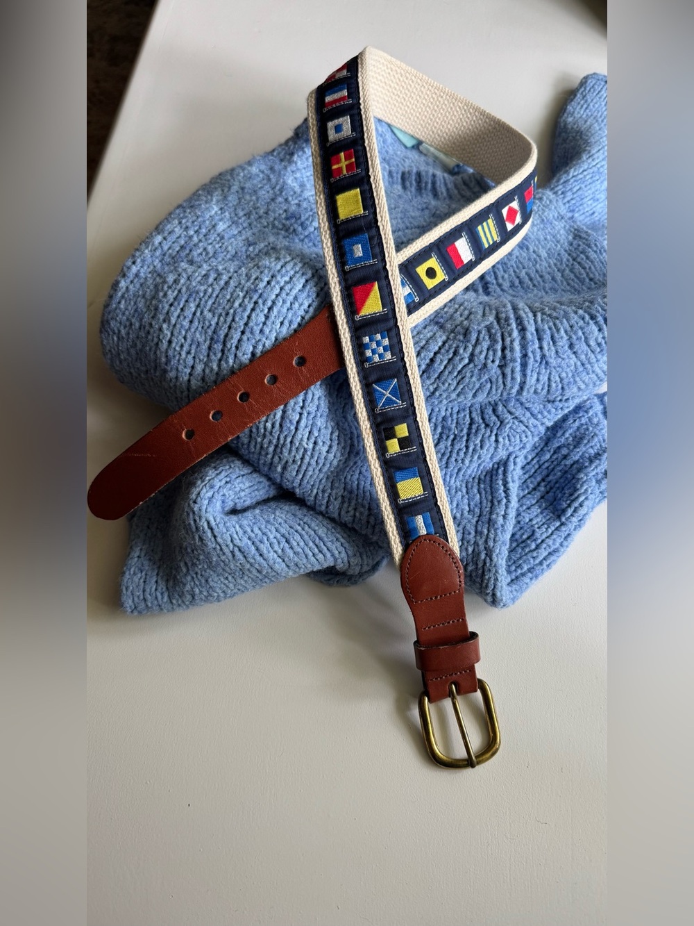 Vintage Leather Man Ltd Nautical Signal Flag Belt Size 30 Top Grain Leath